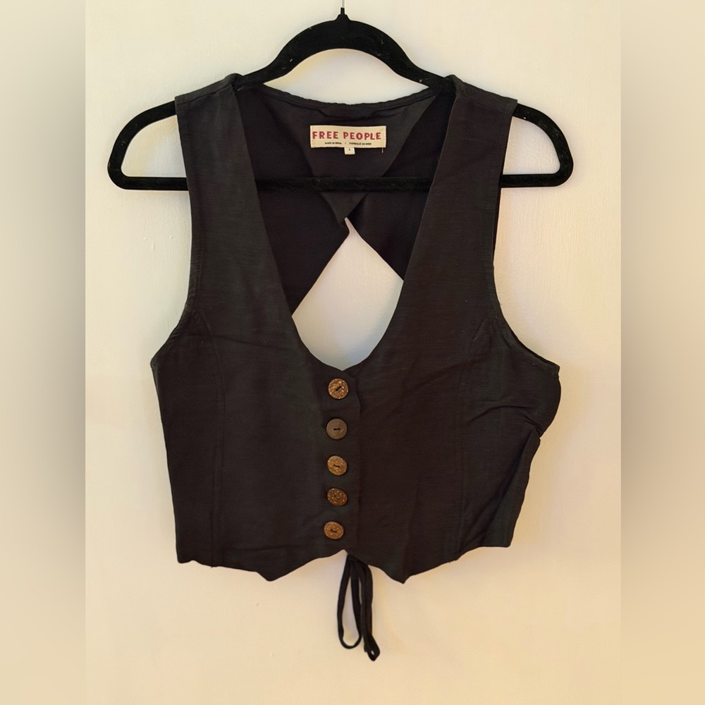 Free People Black Linen Vest
